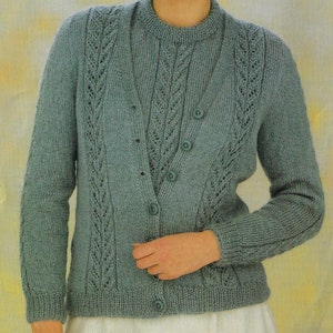 Women's Lace Panel Twinset knitting pattern DK 8 ply yarn or wool 32-40 inch chest PDF Instant Digital Download Post Free image 1