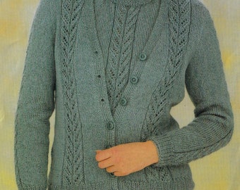 Women's Lace Panel Twinset knitting pattern DK 8 ply yarn or wool 32-40 inch chest PDF Instant Digital Download Post Free