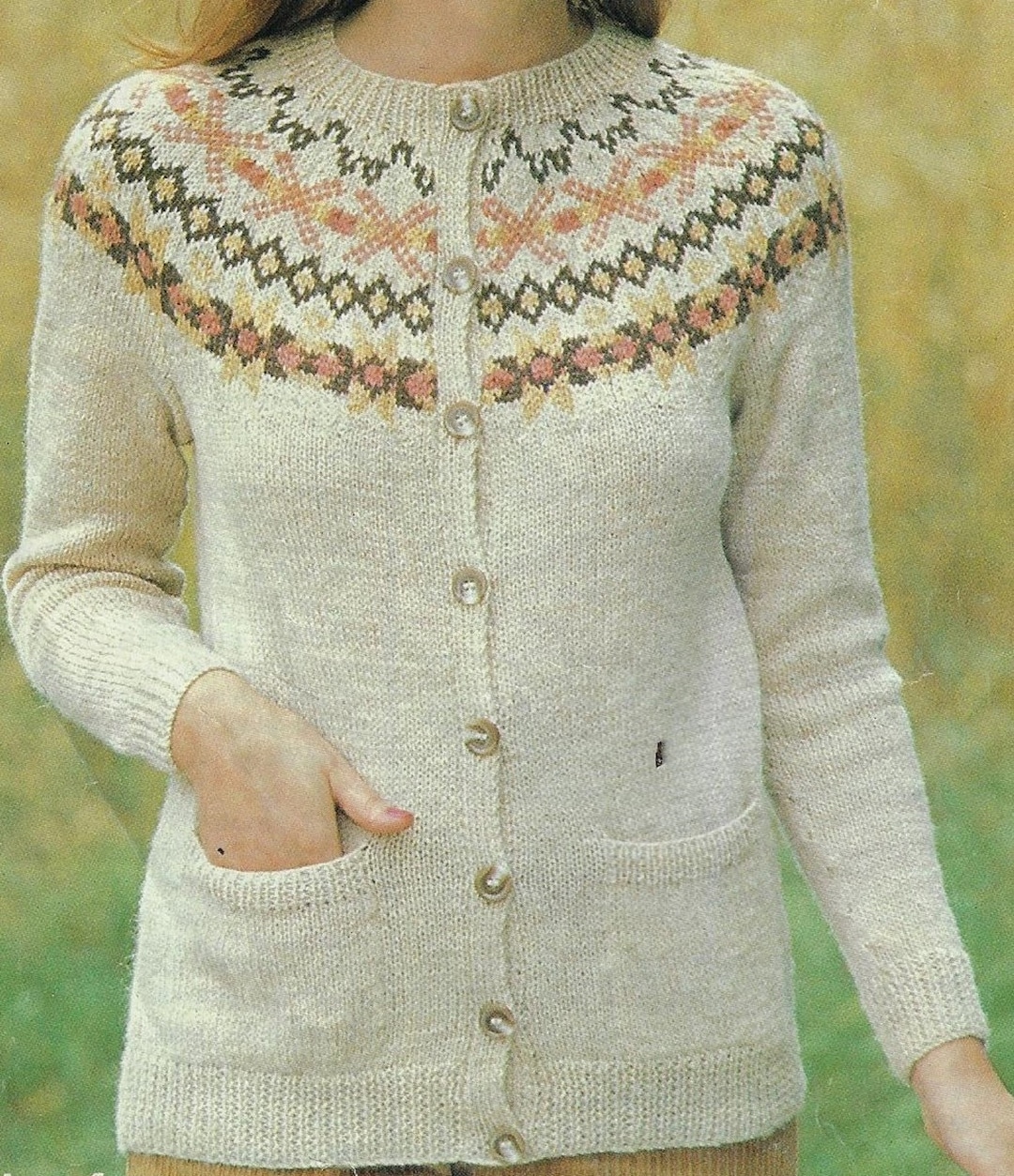 Women's Fairisle Yoke Cardigan Knitting Pattern DK 8 Ply Yarn or Wool