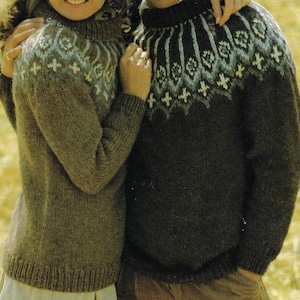 Men&#39;s & Women&#39;s Fairisle Yoke Sweater knitting pattern chunky bulky yarn 34-44 inch 86-112 cm chest PDF Instant Digital Download Post Free