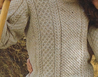 Cable Aran Sweater Knitting Pattern, DK 8 ply yarn (PDF Download)