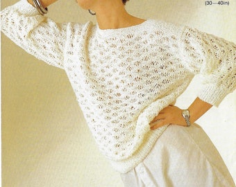 Women's Diamond Lace Sweater knitting pattern DK 8 ply yarn wool or cotton 30-40 inch 75-100 cm PDF instant Digital Download Post Free