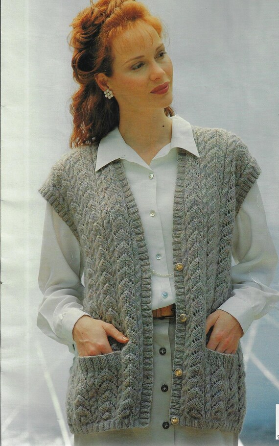 Women's Cable Lace Vest With Pockets Knitting Pattern DK 8 - Etsy Canada