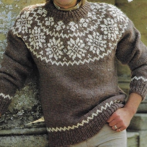 Men&#39;s Fairisle Yoke Sweater knitting pattern chunky bulky yarn 38-44 inch 97-112 cm chest PDF Instant Digital Download Post Free