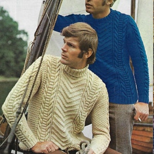 Men's Cable Aran Sweater vintage knitting pattern DK 8 ply yarn or wool 38-42 inch 96-107 cm chest PDF Instant Digital Download Post Free image 1