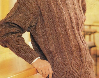 Women's Diamond & Cable Sweater Knitting Pattern 10 Ply Aran