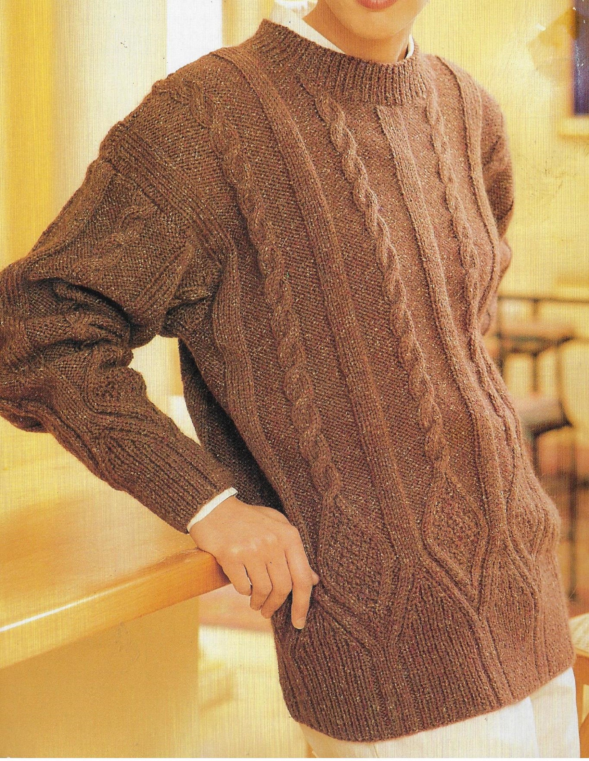 Women's Diamond & Cable Sweater Knitting Pattern 10 Ply Aran