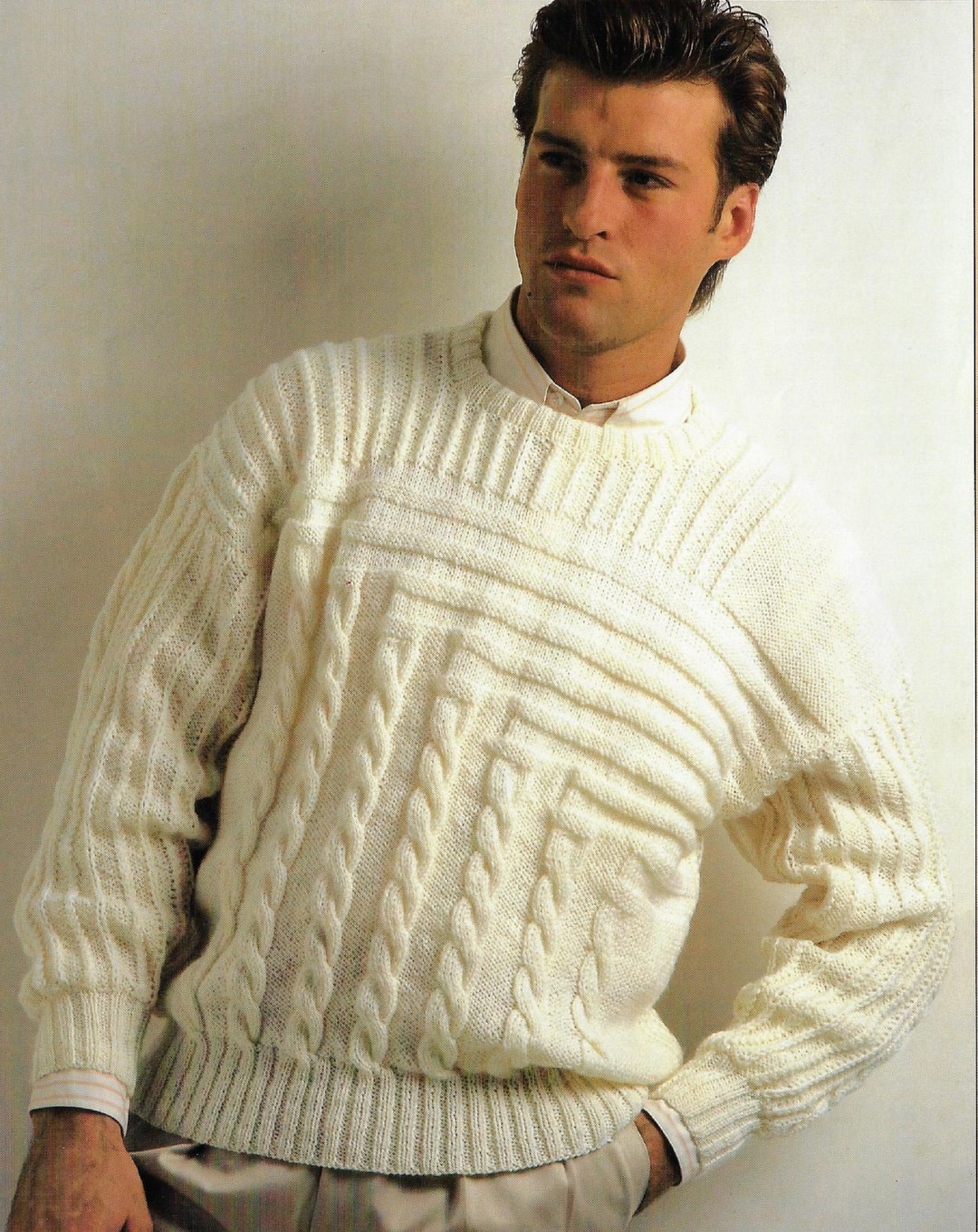 Men's Geometric Cable & Rib Sweater Knitting Pattern DK 8 - Etsy