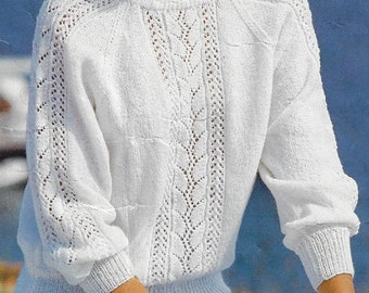 Women's Lace Panel Sweater knitting pattern 4 ply yarn cotton or wool 30-40 inch 76-102 cm bust PDF Instant Digital Download Post Free