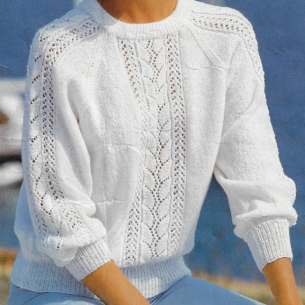 Women's Lace Panel Sweater knitting pattern 4 ply yarn cotton or wool 30-40 inch 76-102 cm bust PDF Instant Digital Download Post Free