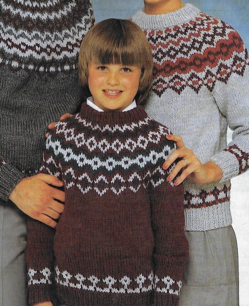 Family Fairisle Yoke Sweater Knitting Pattern Chunky/bulky Etsy