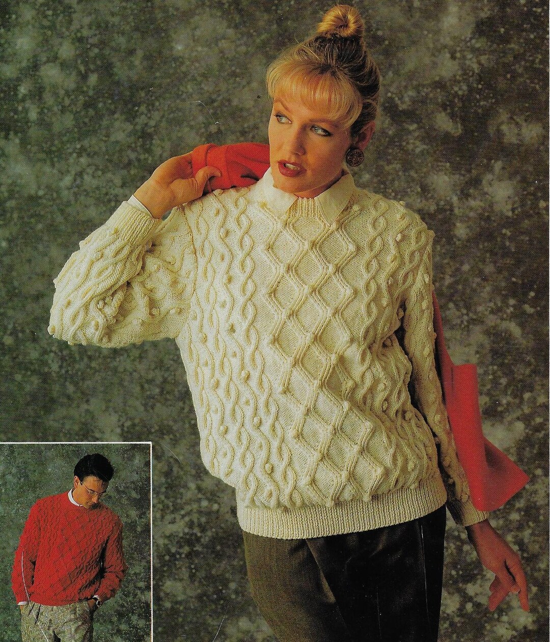 Men Women Cable Bobble Sweater Knitting Pattern DK 8 Ply Yarn - Etsy UK