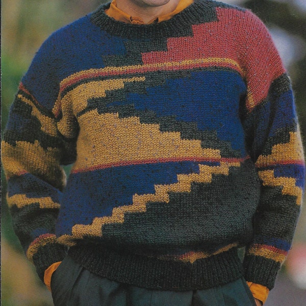 Men's Geometric Fairisle Sweater knitting pattern 10 ply yarn or wool 32-44 inch 81-112 cm chest PDF Instant Digital Download Post Free