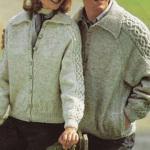 Men's & Women's Raglan Jacket with Aran Sleeves knitting pattern DK 8 ply yarn 32-44 inch 81-112 cm chest PDF Instant Download Post Free