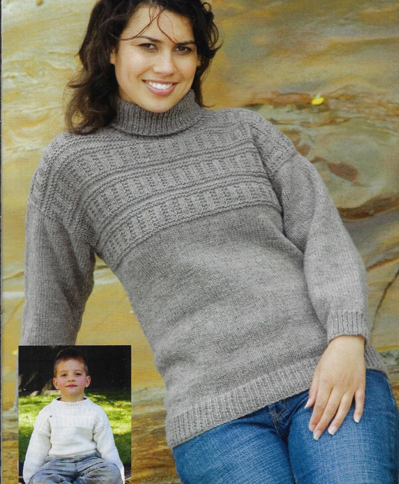 Textured Yoke Sweater Knitting Pattern Family Sizes 2248 Inch Etsy