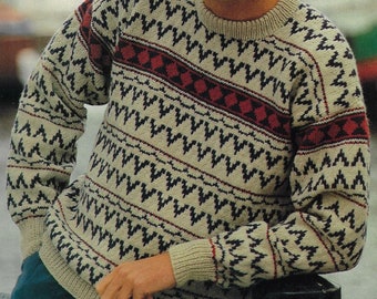 Men's Geometric Fairisle Sweater knitting pattern DK 8 ply yarn or wool 38-42 inch 97-107 cm chest PDF Instant Digital Download Post Free