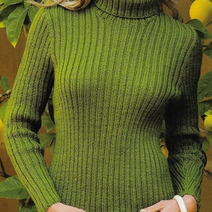 Women's Double Rib Polo Neck Sweater knitting pattern DK 8 ply yarn or wool 30-44 inch 75-110 cm bust PDF Instant Digital Download Post Free image 1