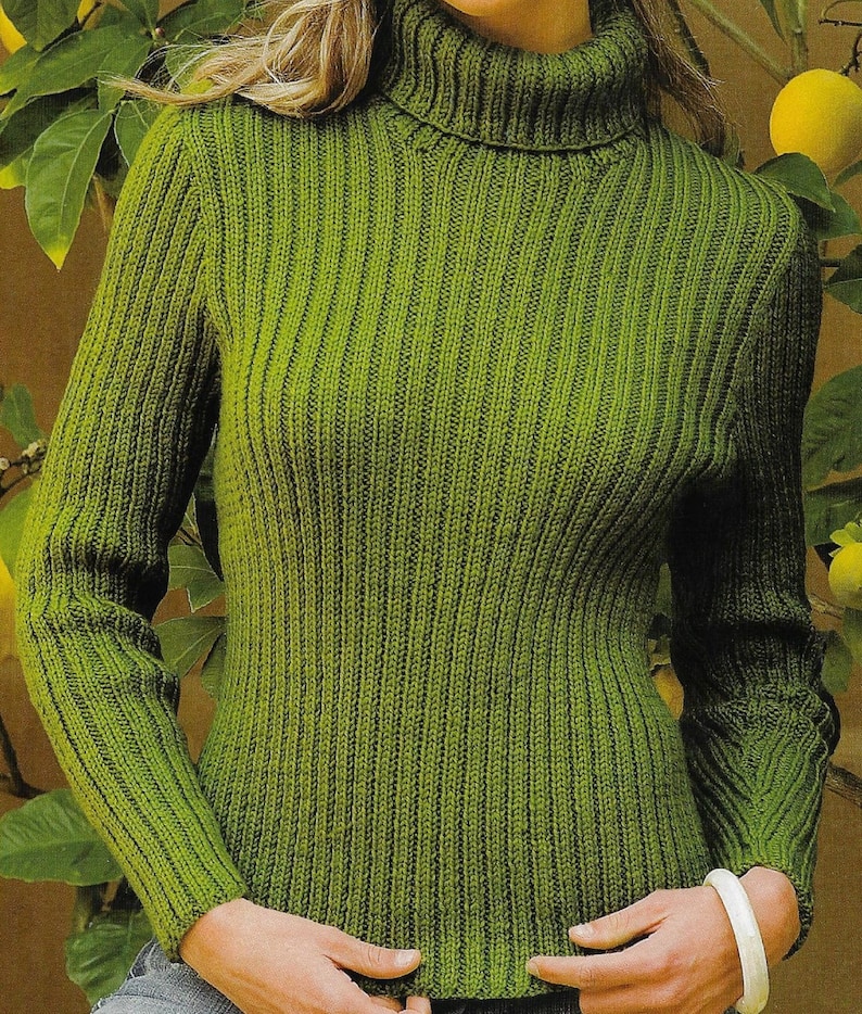 Women's Double Rib Polo Neck Sweater knitting pattern DK 8 ply yarn or wool 30-44 inch 75-110 cm bust PDF Instant Digital Download Post Free image 1