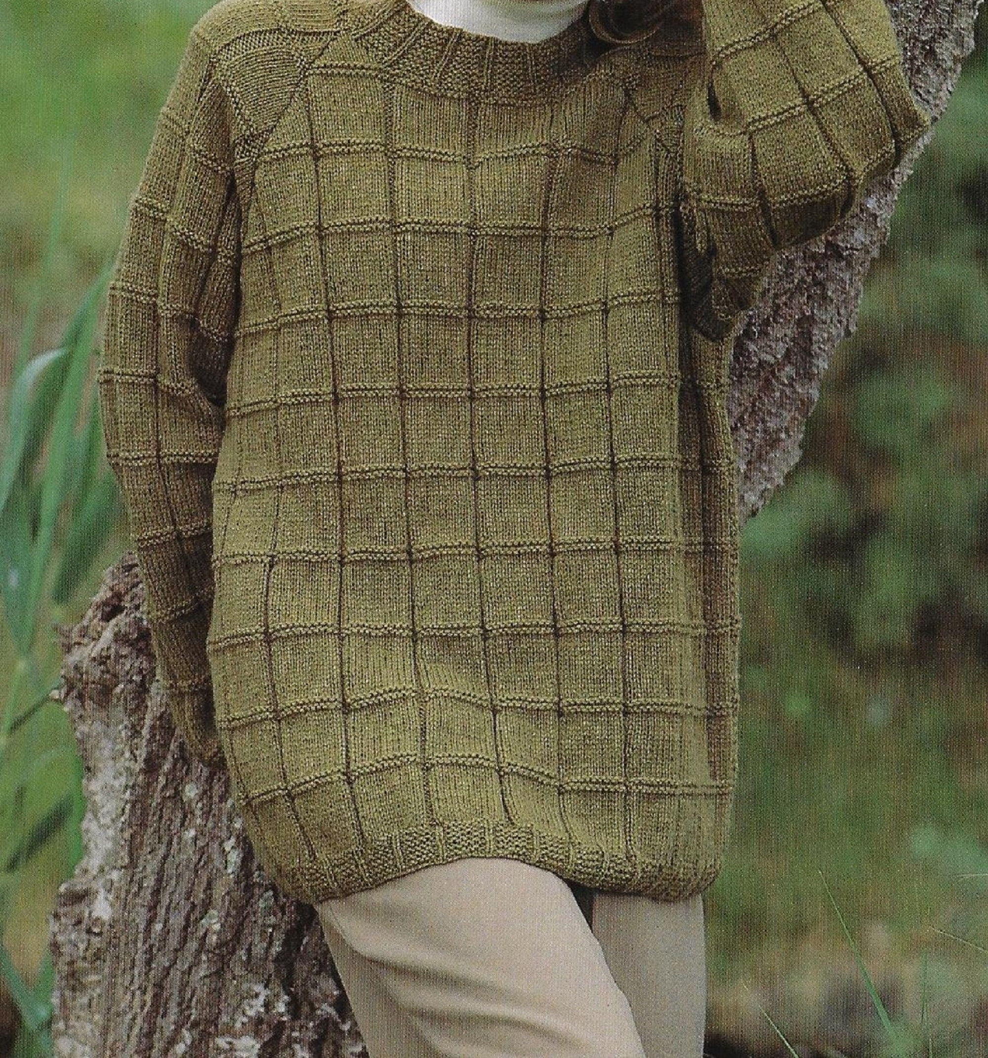 Women's Square Textured Sweater Knitting Pattern DK 8 Ply