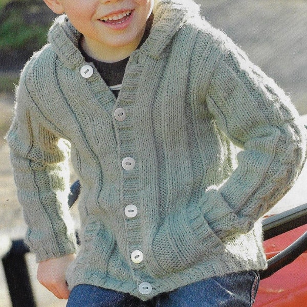 Child's Wide Rib Hoodie Jacket knitting pattern 10 ply aran yarn or wool 22-32 inch 56-81 cm chest PDF Instant Digital Download Post Free