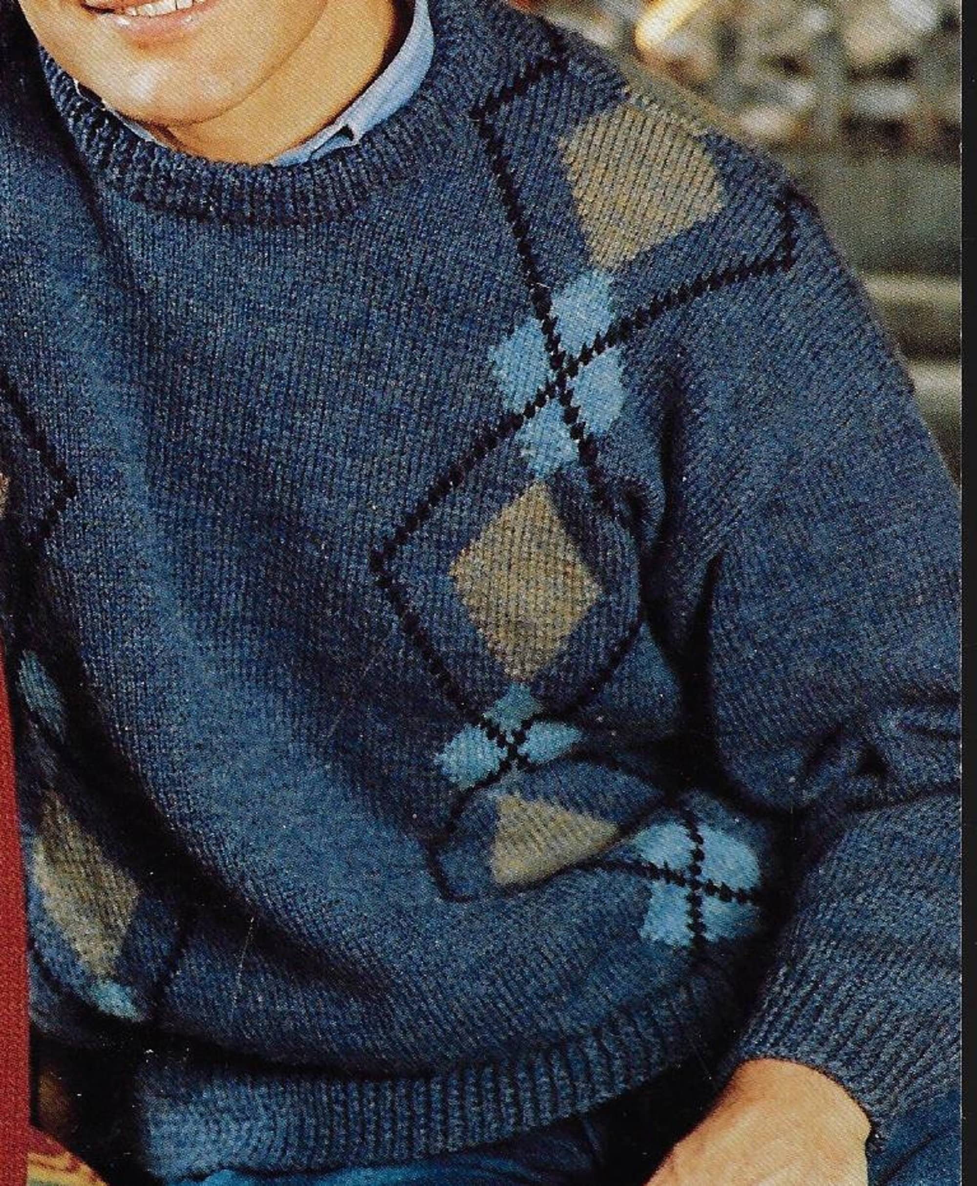 Pull Cardigan Homme Vintage – Beige Argyle – Taille M – Zip – État Correct
