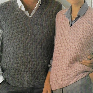 Men&#39;s & Women&#39;s Basketweave Vest Knitting Pattern DK 8 ply yarn or wool 32-42 inch 80-105 cm chest PDF Instant Digital Download Post Free