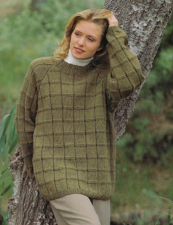 Women's Square Textured Sweater Knitting Pattern DK 8 Ply Yarn or