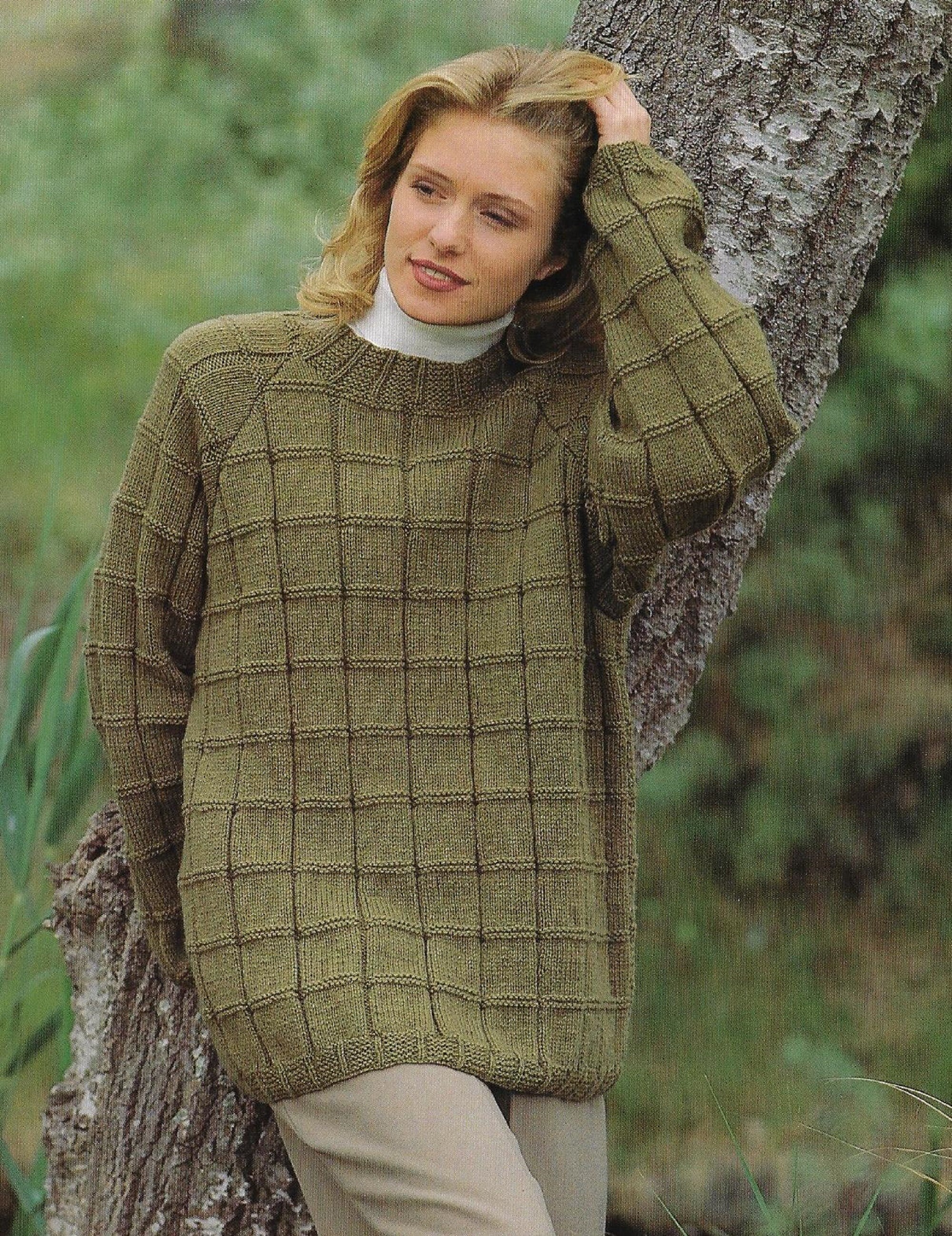 Women's Square Textured Sweater Knitting Pattern DK 8 Ply