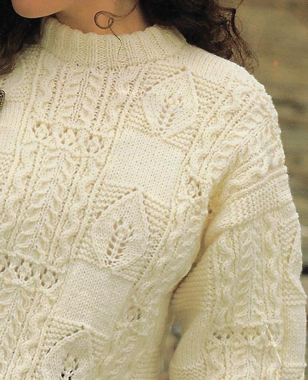 Women's Patchwork Cable Sweater Knitting Pattern 10 Ply Aran Yarn or ...