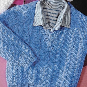 Child&#39;s V Neck Cable Cardigan & Sweater knitting pattern DK 8 Ply Yarn or Wool 50-75 cm 20-30 inch chest PDF Instant Download Post Free