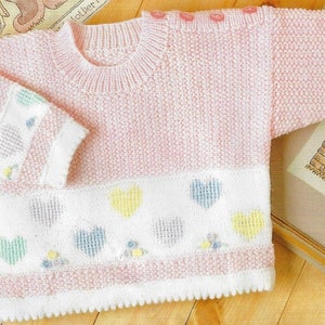 Baby Toddler Heart Motif Cardigan & Sweater knitting pattern 4 ply yarn or wool 16-22 inch 41-56cm chest PDF Instant Download Post Free