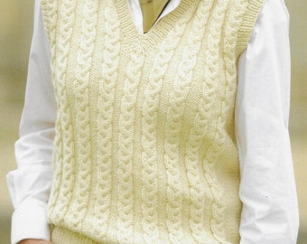 Women's Sleeveless Cable Vest knitting pattern DK 8 ply wool or yarn 80-100cm 32-40 in bust PDF Instant Digital Download Post Free