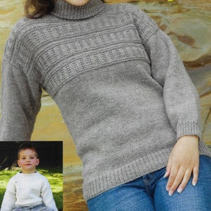 Textured Yoke Sweater knitting pattern Family Sizes 22-48 inch 56-122 cm chest DK 8 ply & 10 ply wool yarns PDF Instant Download Post Free