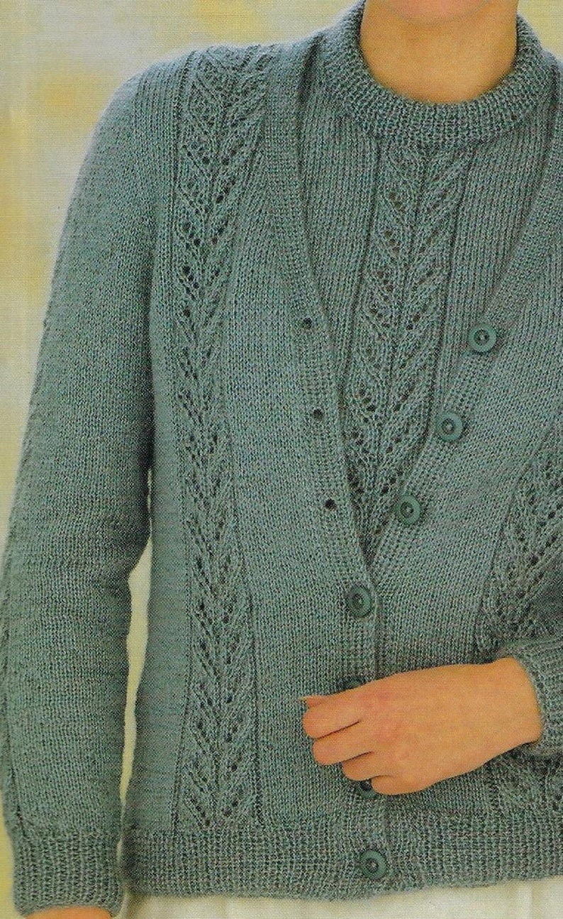 Women's Lace Panel Twinset knitting pattern DK 8 ply yarn or wool 32-40 inch chest PDF Instant Digital Download Post Free image 2