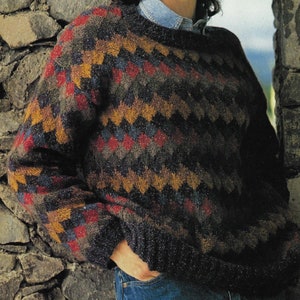 Men&#39;s & Women&#39;s Diamond Fairisle Sweater knitting pattern 10 ply yarn or wool 32-44 inch 81-112 cm chest PDF Instant Download Post Free