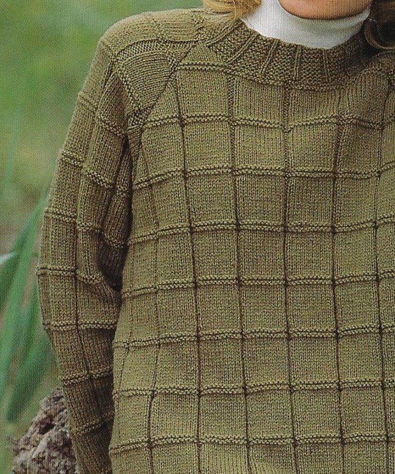 Women's Square Textured Sweater Knitting Pattern DK 8 Ply