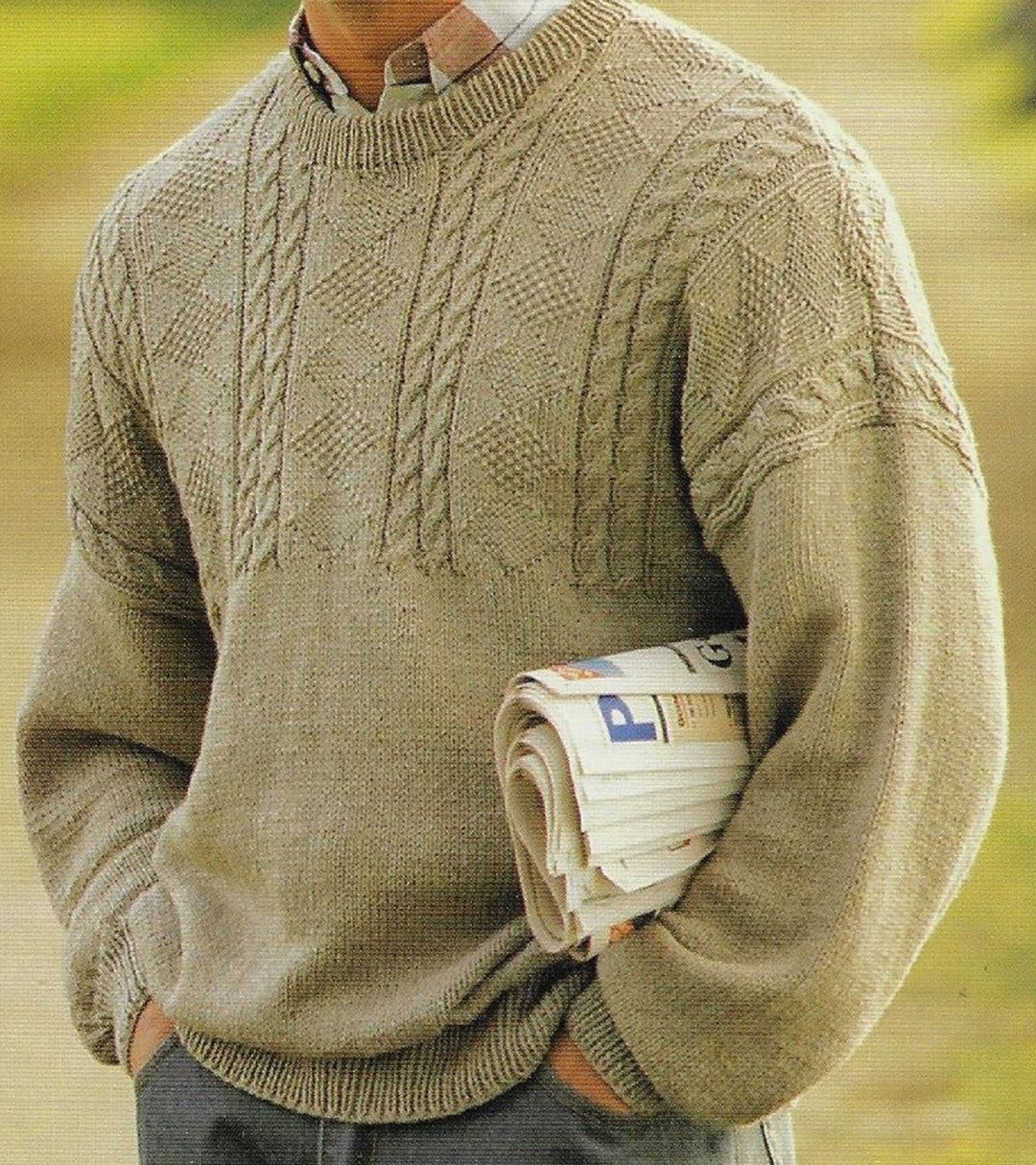 Men's Guernsey Style Sweater Knitting Pattern DK 8 Ply Yarn or Wool 34 ...