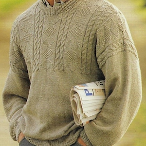 Men&#39;s Guernsey Style Sweater knitting pattern DK 8 ply yarn or wool 34-48 cm 85-120 cm chest PDF Instant Digital Download Post Free