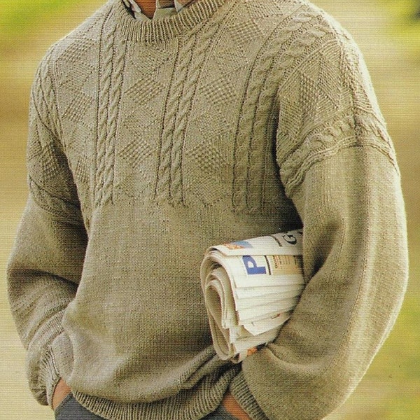 Men's Guernsey Style Sweater knitting pattern DK 8 ply yarn or wool 34-48 cm 85-120 cm chest PDF Instant Digital Download Post Free
