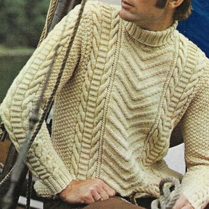 Men's Cable Aran Sweater vintage knitting pattern DK 8 ply yarn or wool 38-42 inch 96-107 cm chest PDF Instant Digital Download Post Free image 4