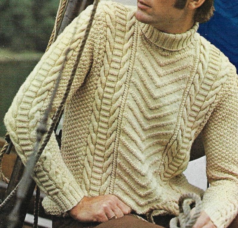 Men's Cable Aran Sweater vintage knitting pattern DK 8 ply yarn or wool 38-42 inch 96-107 cm chest PDF Instant Digital Download Post Free image 4