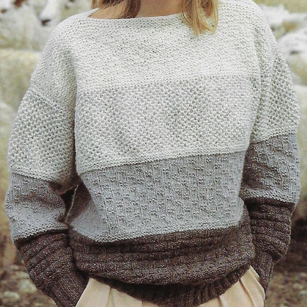 Women's LARGER Sizes Multi-Patterned Sweater knitting pattern DK 8 ply yarn 100-120cm 40-48 inch bust PDF Instant Download Post Free