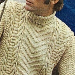 Men's Cable Aran Sweater vintage knitting pattern DK 8 ply yarn or wool 38-42 inch 96-107 cm chest PDF Instant Digital Download Post Free image 2