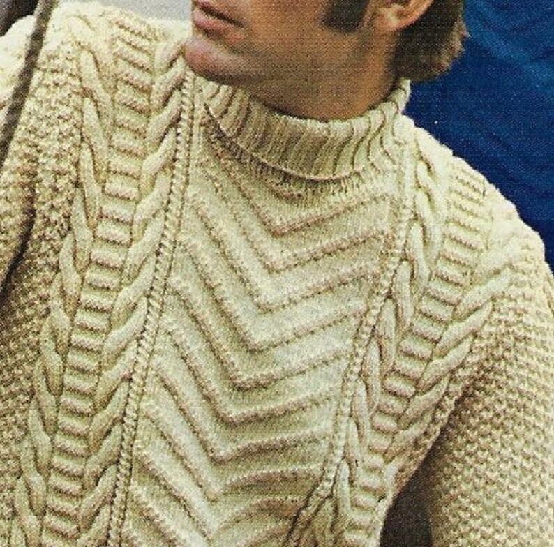 Men's Cable Aran Sweater vintage knitting pattern DK 8 ply yarn or wool 38-42 inch 96-107 cm chest PDF Instant Digital Download Post Free image 2