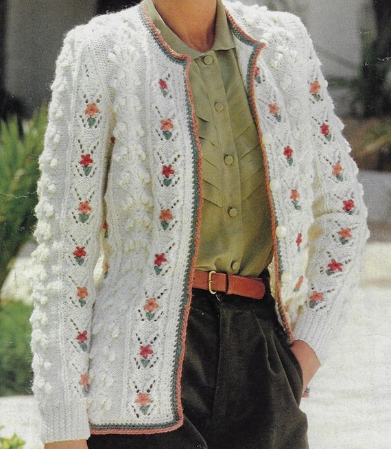 Women's Tyrolean Cardigan Knitting Pattern 8 Ply 32-38 Inch PDF