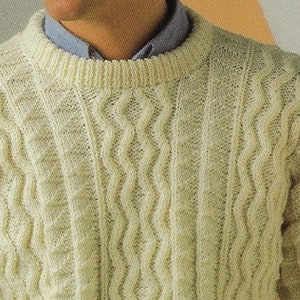 Men's Aran Sweater Knitting Pattern 10 Ply Yarn or Wool 36-46 Inch 91 ...