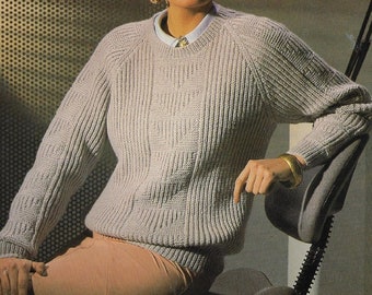 Women's Fisherman's Rib & Garter Stitch Sweater knitting pattern DK yarn or wool 32-40 inch PDF Instant Digital Download Post Free