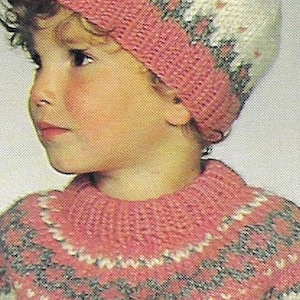 Child&#39;s Fairisle Yoke Sweater & Hat knitting pattern chunky bulky wool or yarn 22-32in 56-81cm chest PDF Instant Digital Download Post Free