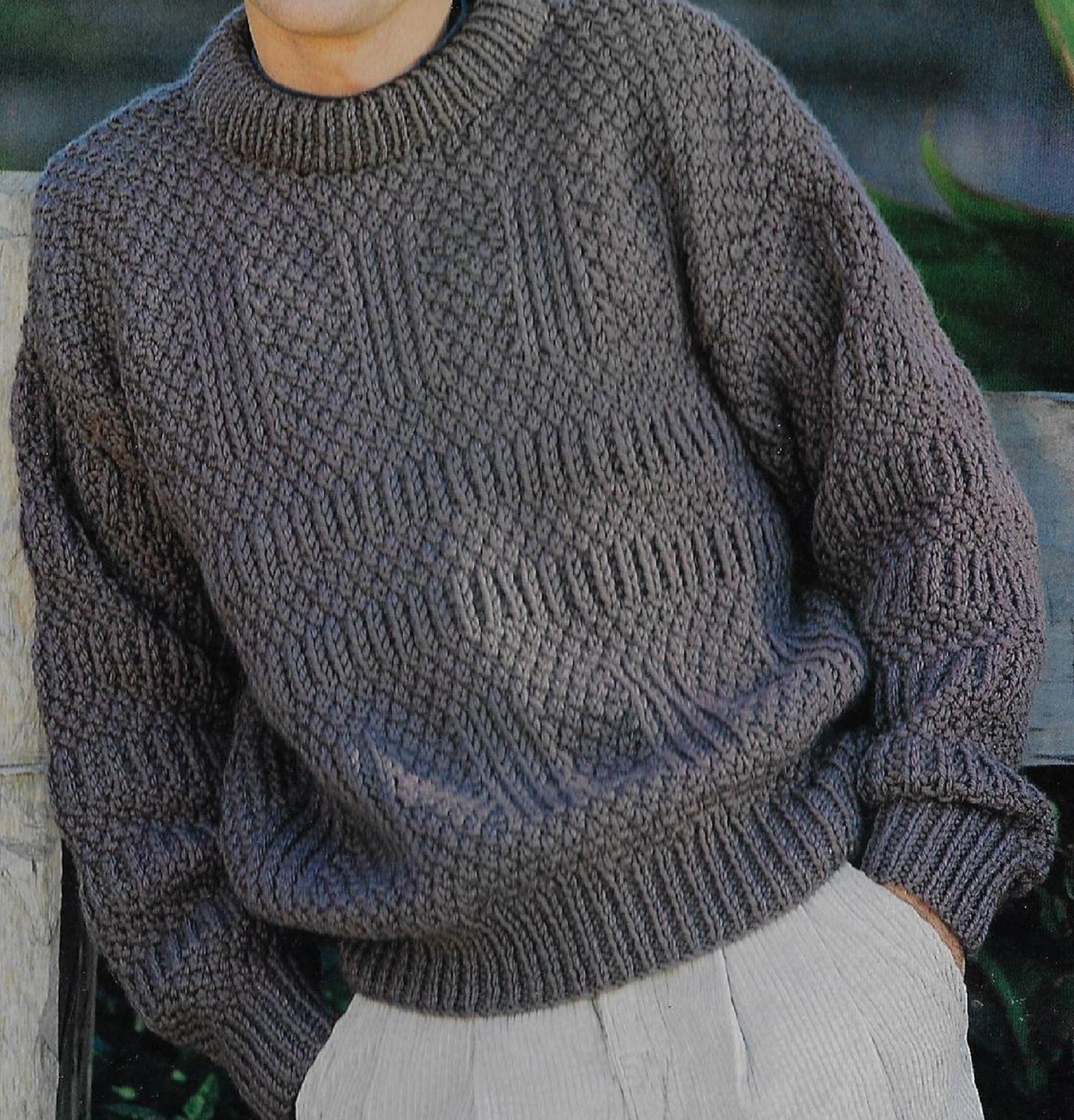 Men's Textured Sweater Knitting Pattern 14 Ply Chunky Bulky