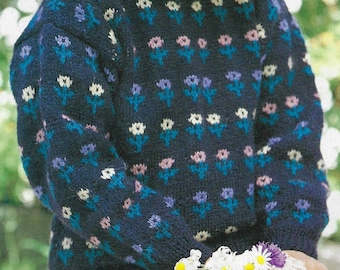 Child's Flower Garden Sweater knitting pattern DK 8 ply wool yarn 26-30 inch 66-76 cm chest PDF Instant Digital Download Post Free